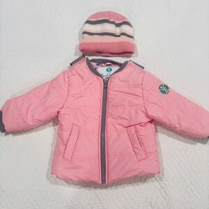 Buckle me safe Pink Puffer Jacket with Hat car seat safe coat 18 months